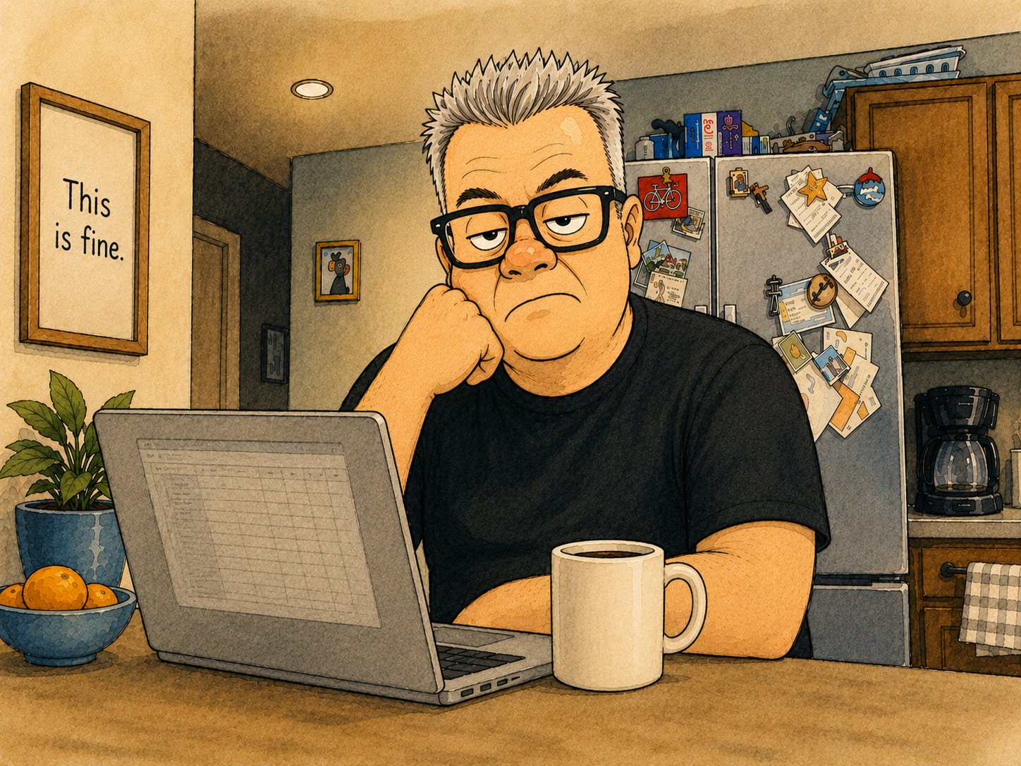 Gus staring at the laptop